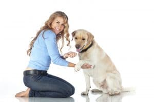 girl with her well trained dog